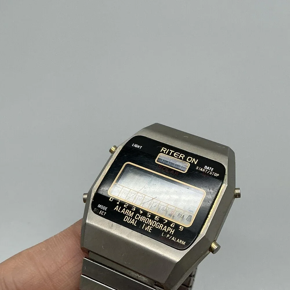 Vintage Criterion Mens Watch 34mm Alarm Chronograph Digital Stretch Solar